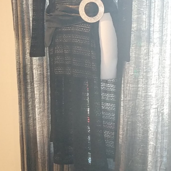 Black Open Knit Long Sleeve Maxi Dress by Ultra Flirt - Picture 11 of 13